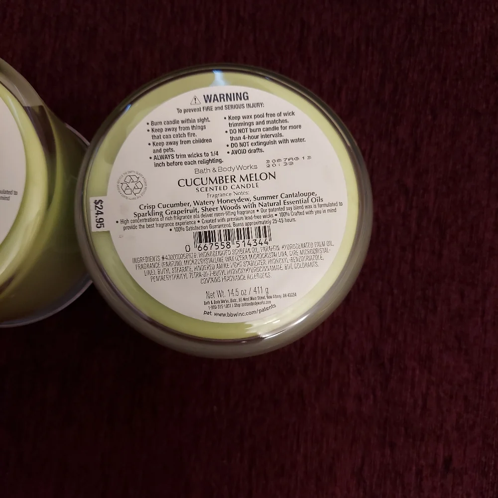 Bundle of 2 cucumber melon candles by bath and body works